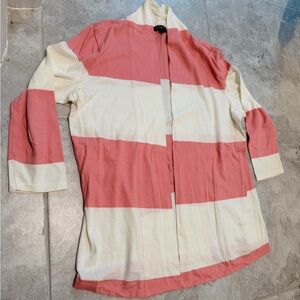 Talbots Petites Pink & Ivory Colorblock Open-Front Cardigan | SP